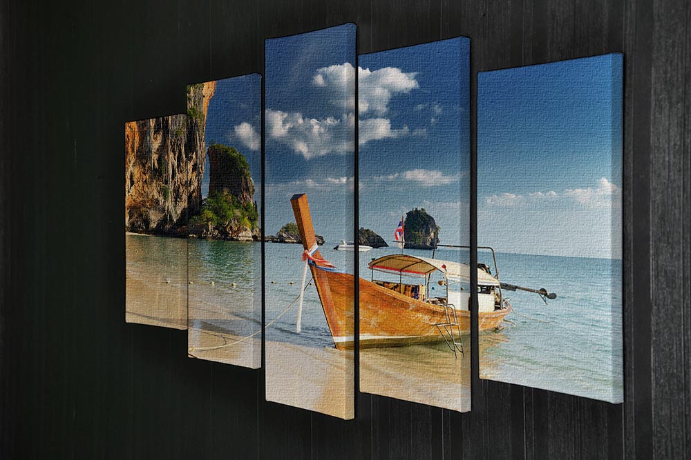 boats on Railay Beach Krabi 5 Split Panel Canvas - Canvas Art Rocks - 2