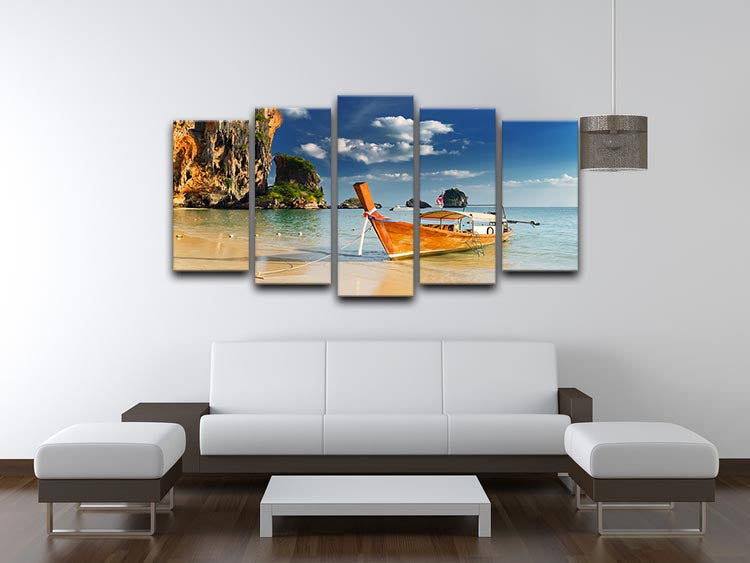 boats on Railay Beach Krabi 5 Split Panel Canvas - Canvas Art Rocks - 3