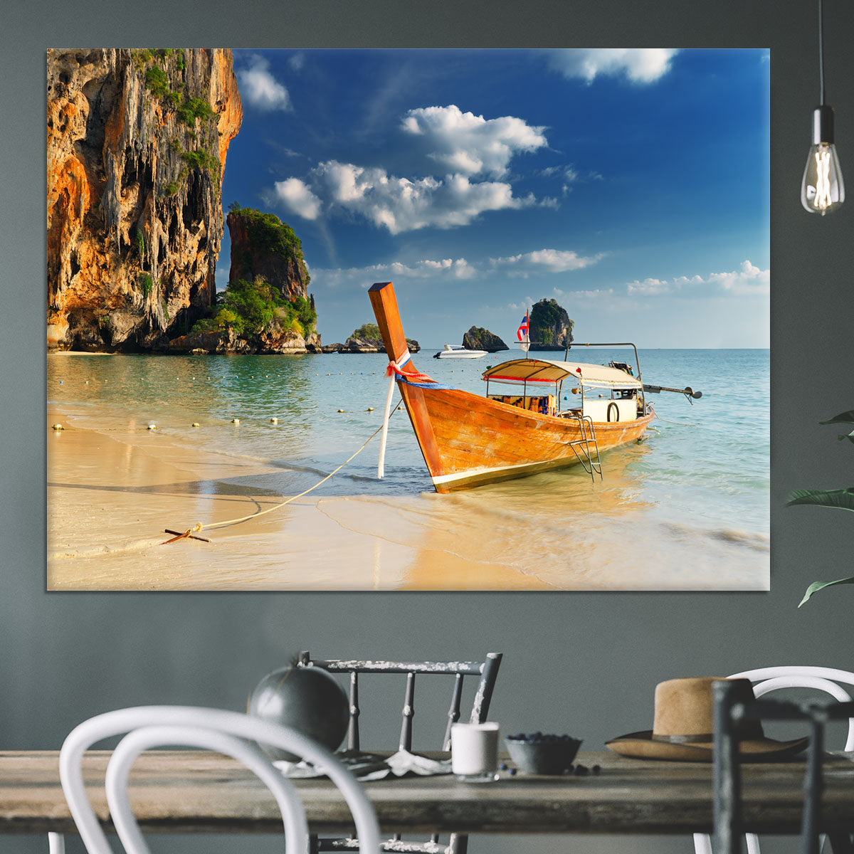 boats on Railay Beach Krabi Canvas Print or Poster - Canvas Art Rocks - 3
