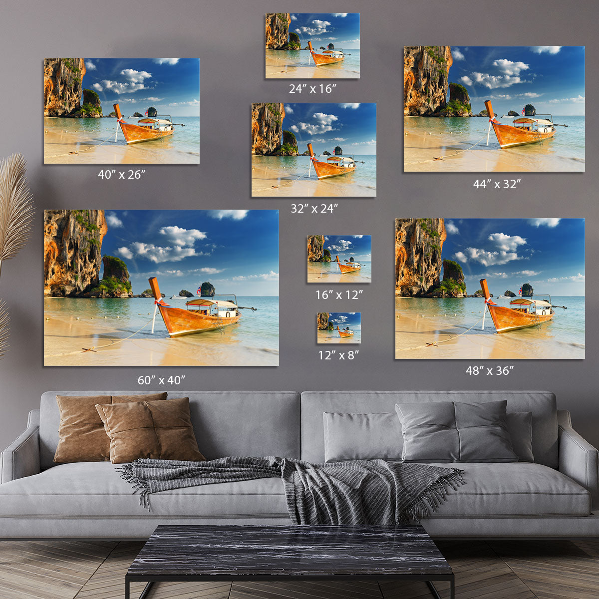 boats on Railay Beach Krabi Canvas Print or Poster - Canvas Art Rocks - 7