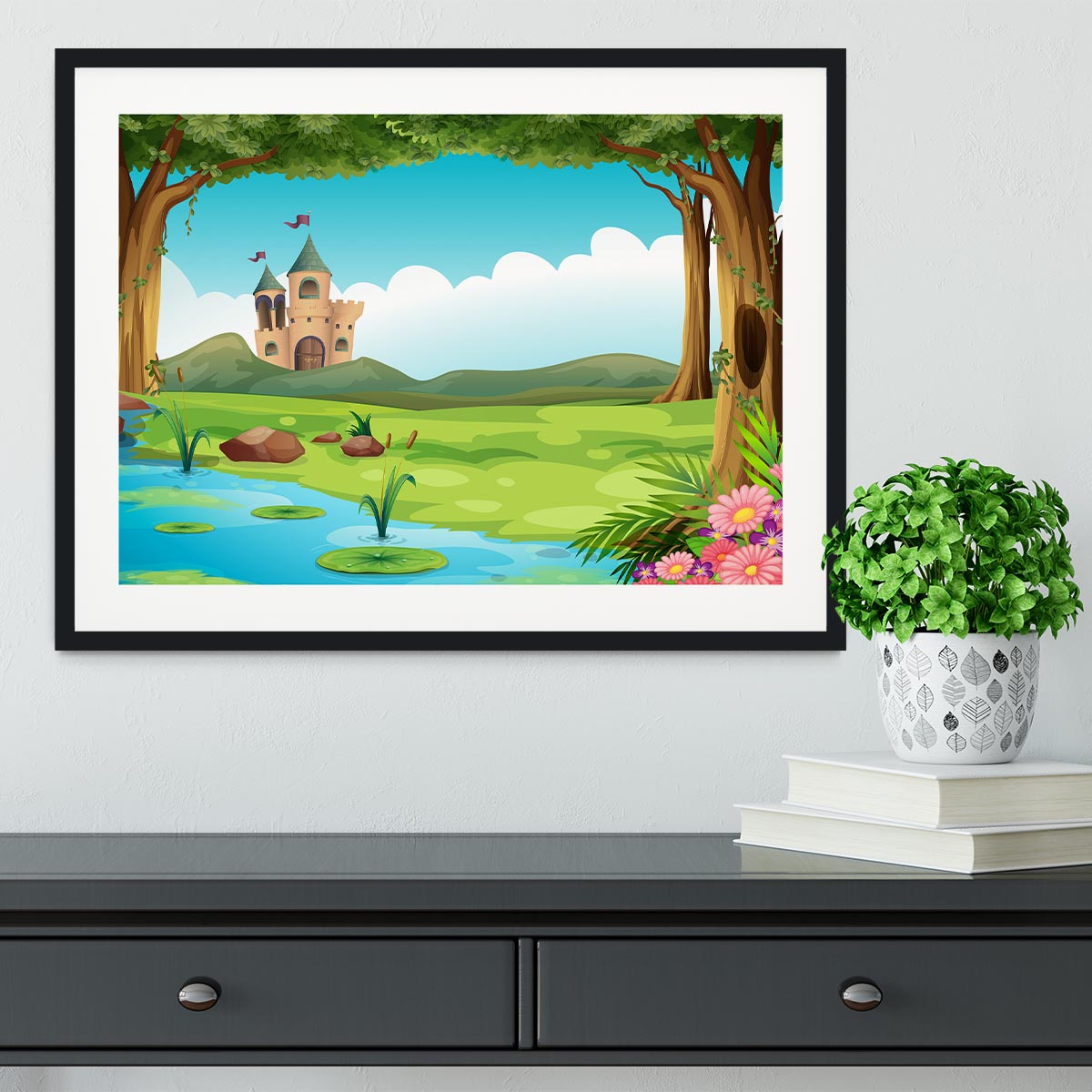 castle and a pond Framed Print - Canvas Art Rocks - 1
