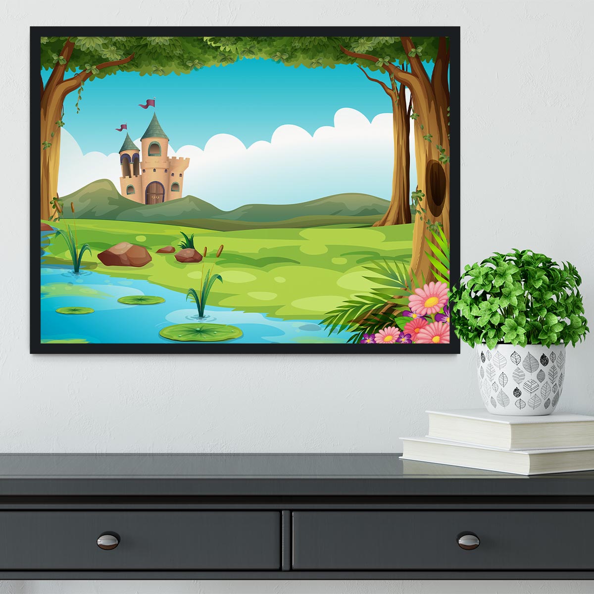 castle and a pond Framed Print - Canvas Art Rocks - 2