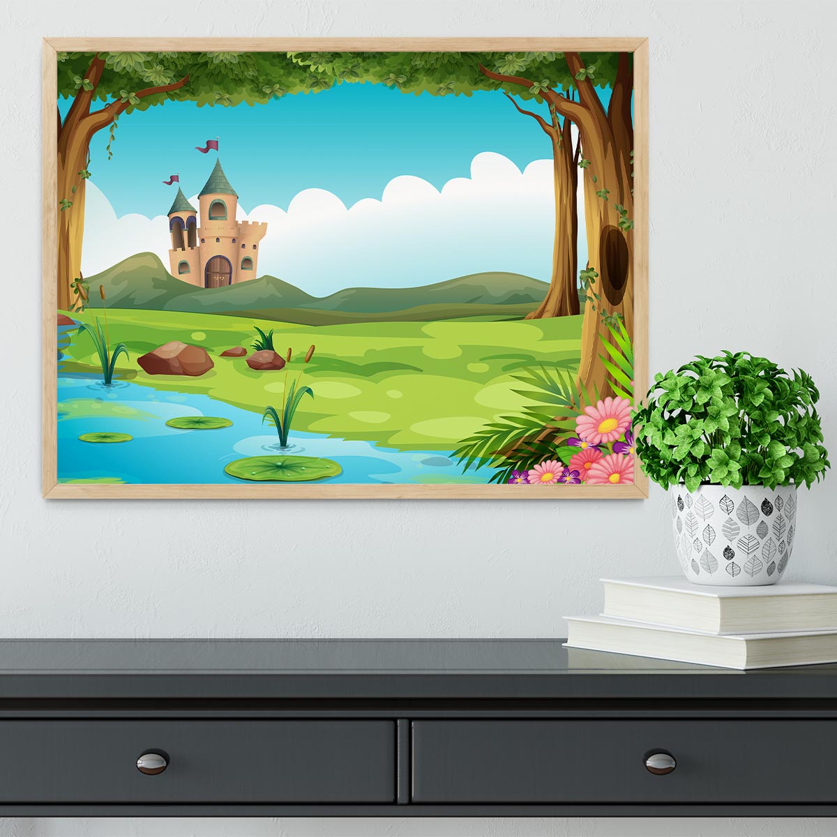 castle and a pond Framed Print - Canvas Art Rocks - 4