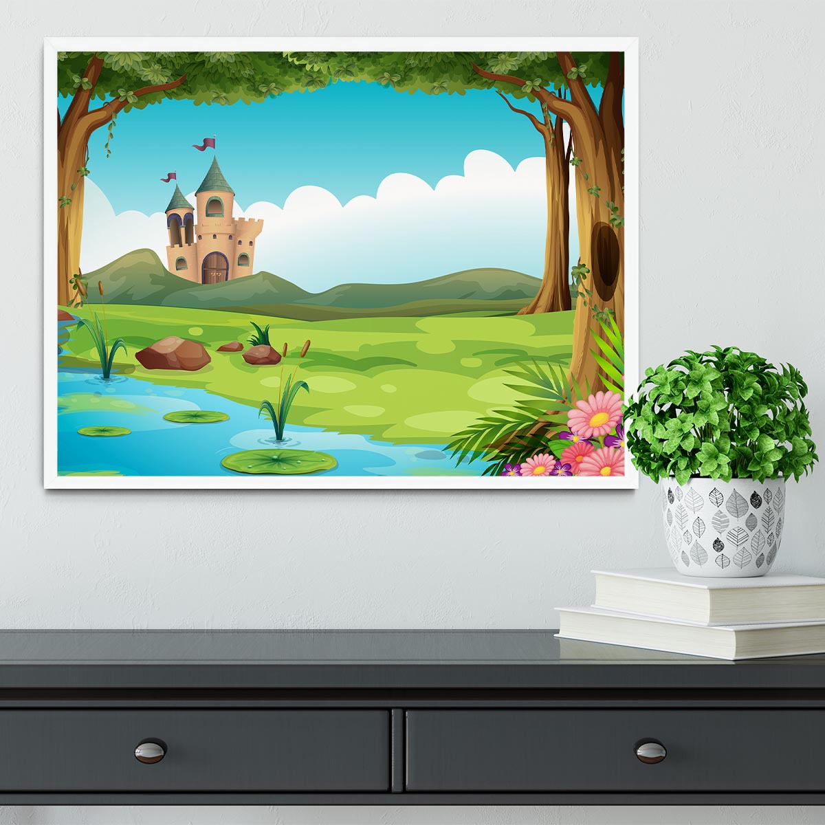 castle and a pond Framed Print - Canvas Art Rocks -6
