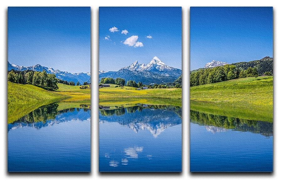 clear mountain lake and fresh green 3 Split Panel Canvas Print - Canvas Art Rocks - 1