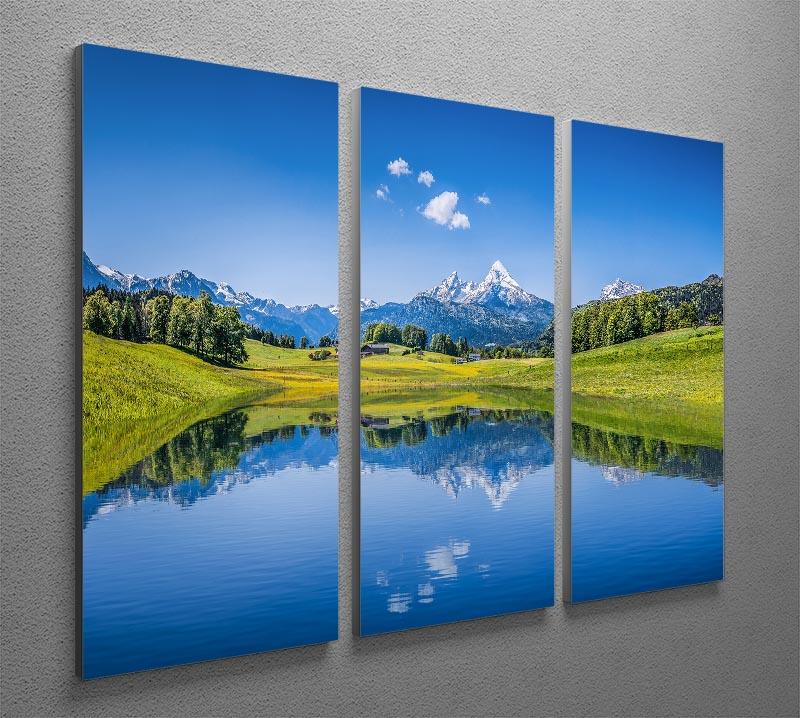 clear mountain lake and fresh green 3 Split Panel Canvas Print - Canvas Art Rocks - 2
