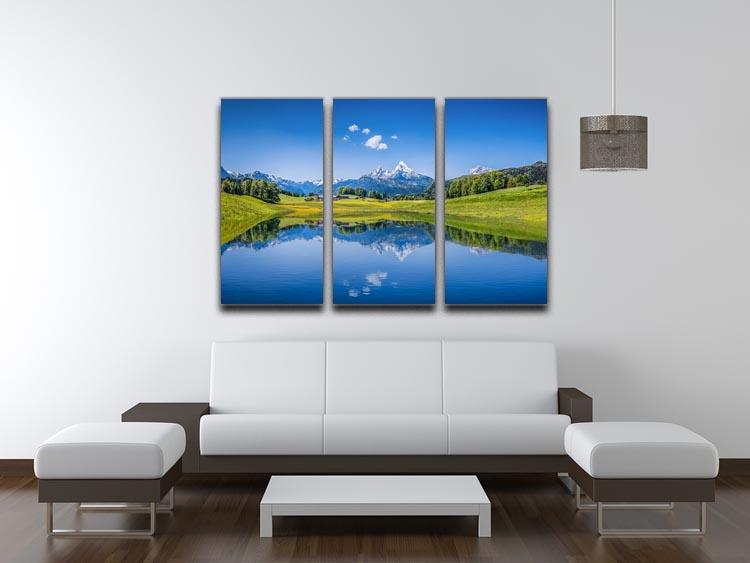 clear mountain lake and fresh green 3 Split Panel Canvas Print - Canvas Art Rocks - 3