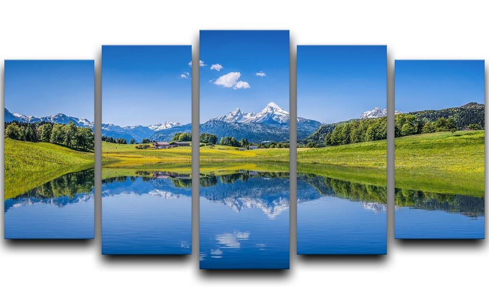 clear mountain lake and fresh green 5 Split Panel Canvas  - Canvas Art Rocks - 1