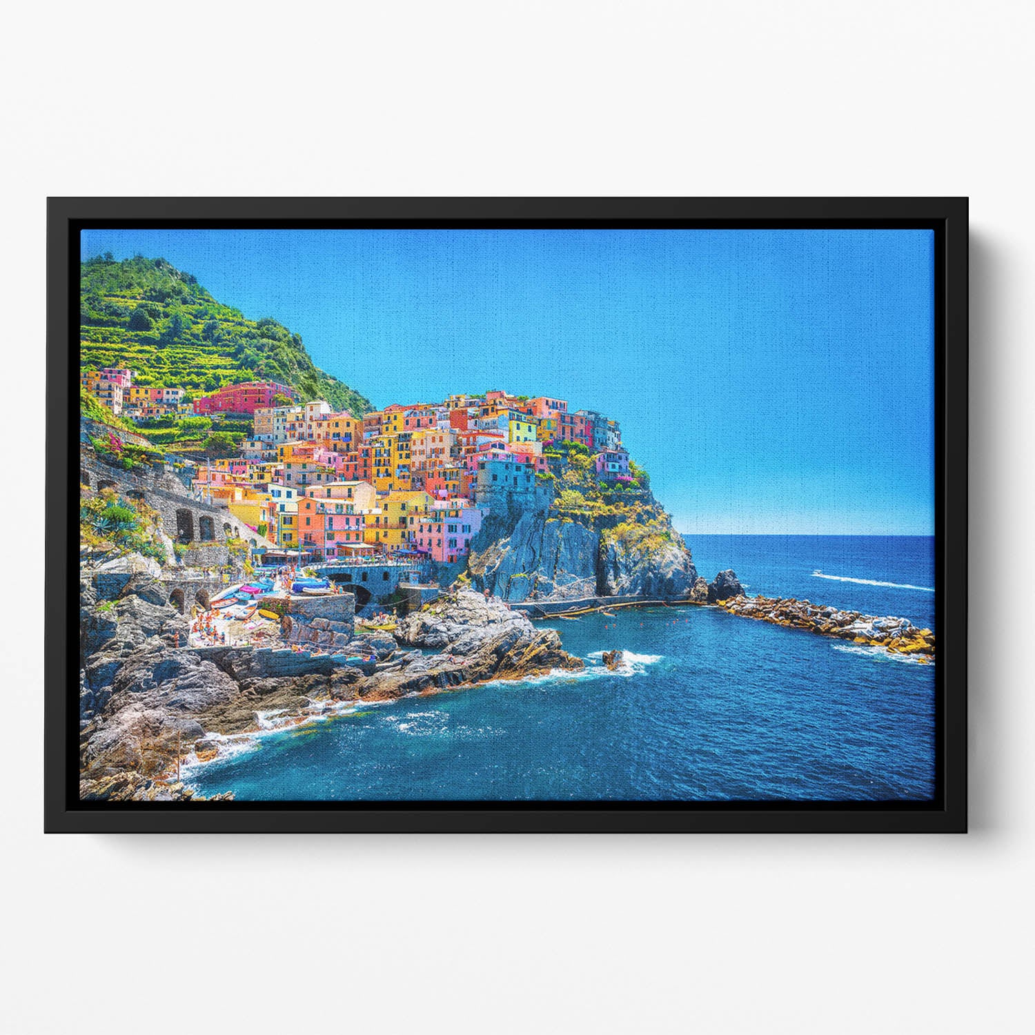 colorful cityscape on the mountains Floating Framed Canvas