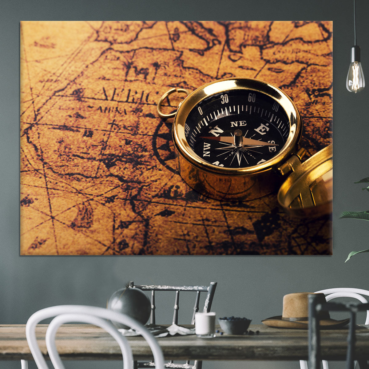 compass on vintage world map Canvas Print or Poster - Canvas Art Rocks - 3