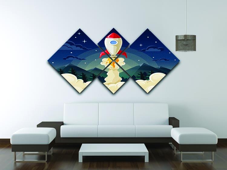 concept of space rocket ship startup on dark 4 Square Multi Panel Canvas - Canvas Art Rocks - 3