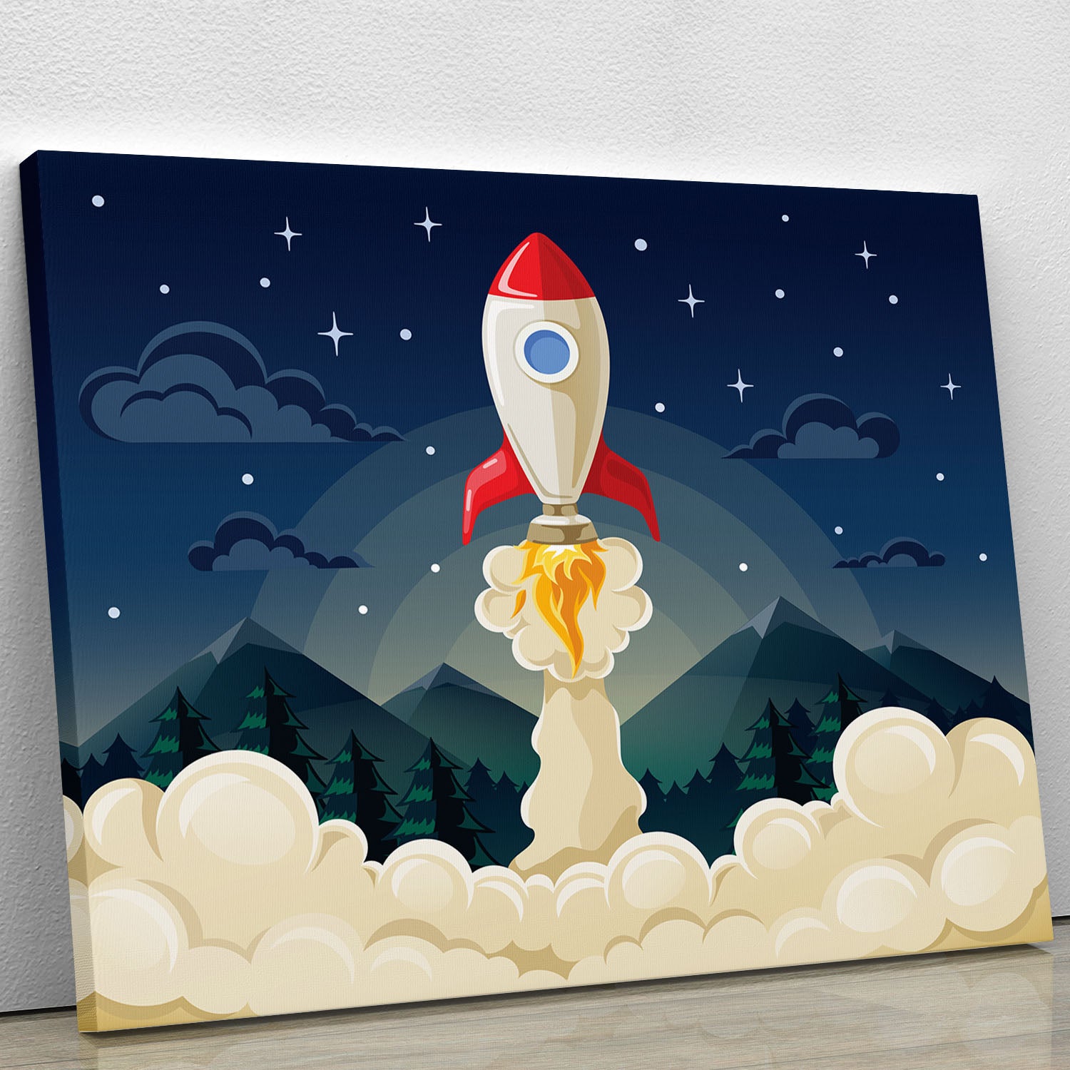 concept of space rocket ship startup on dark Canvas Print or Poster - Canvas Art Rocks - 1