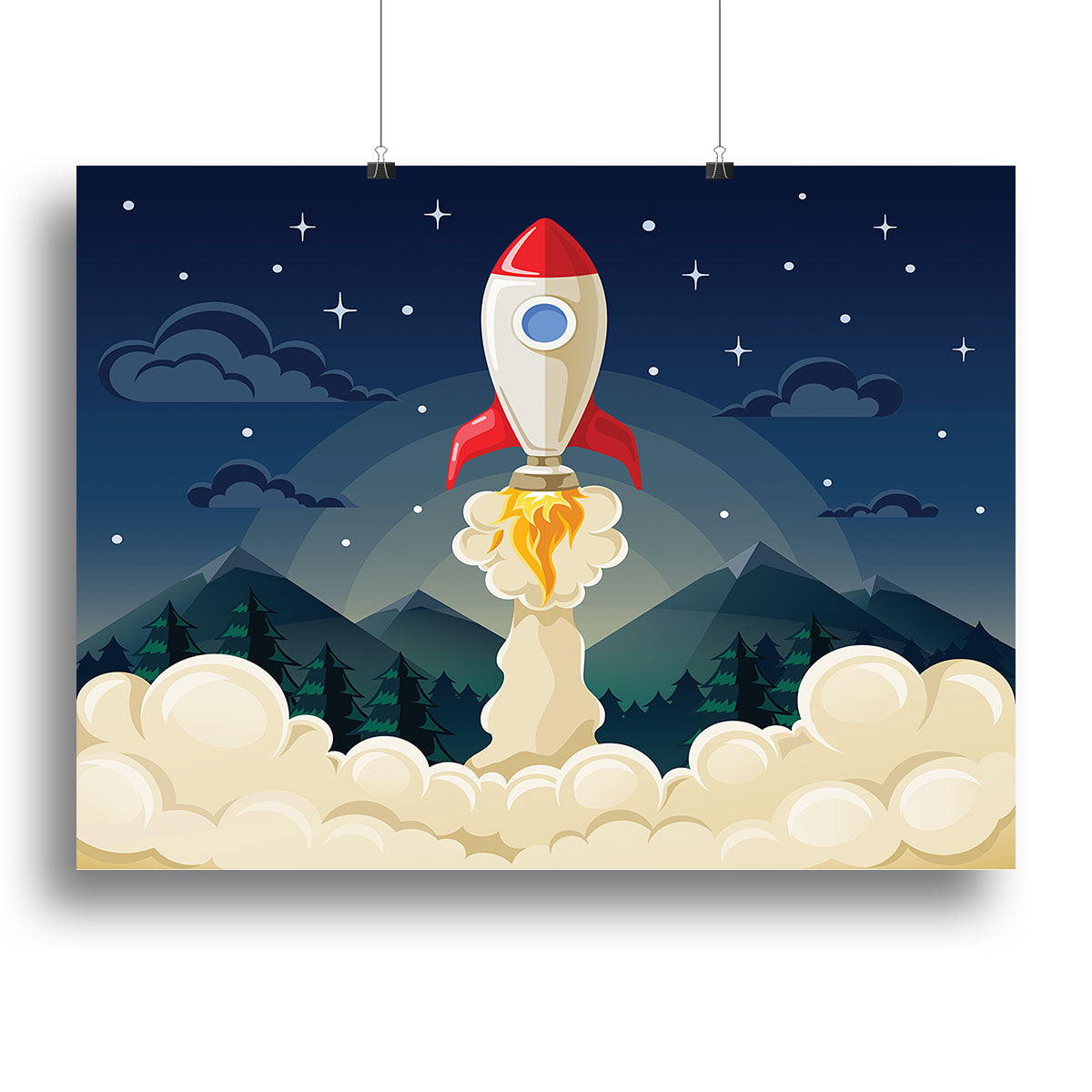 concept of space rocket ship startup on dark Canvas Print or Poster - Canvas Art Rocks - 2