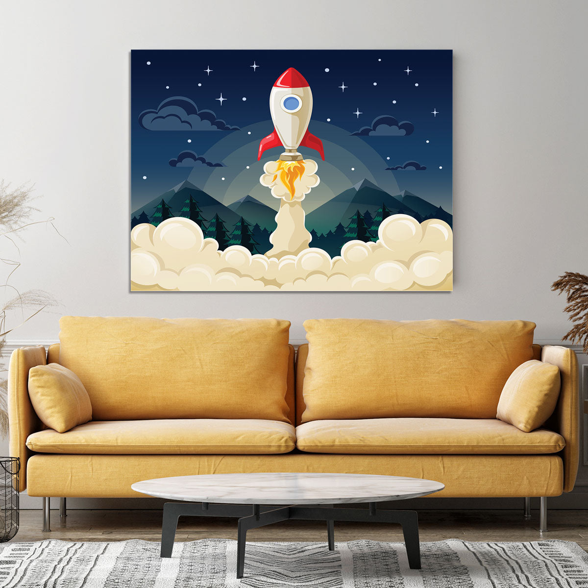 concept of space rocket ship startup on dark Canvas Print or Poster - Canvas Art Rocks - 4