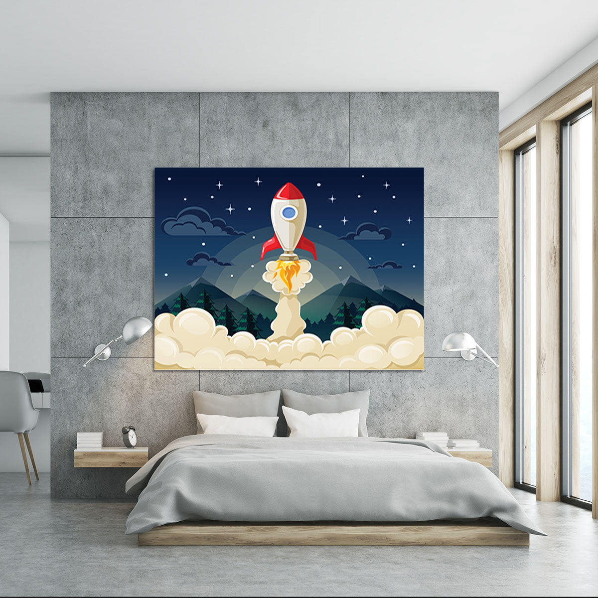 concept of space rocket ship startup on dark Canvas Print or Poster - Canvas Art Rocks - 5