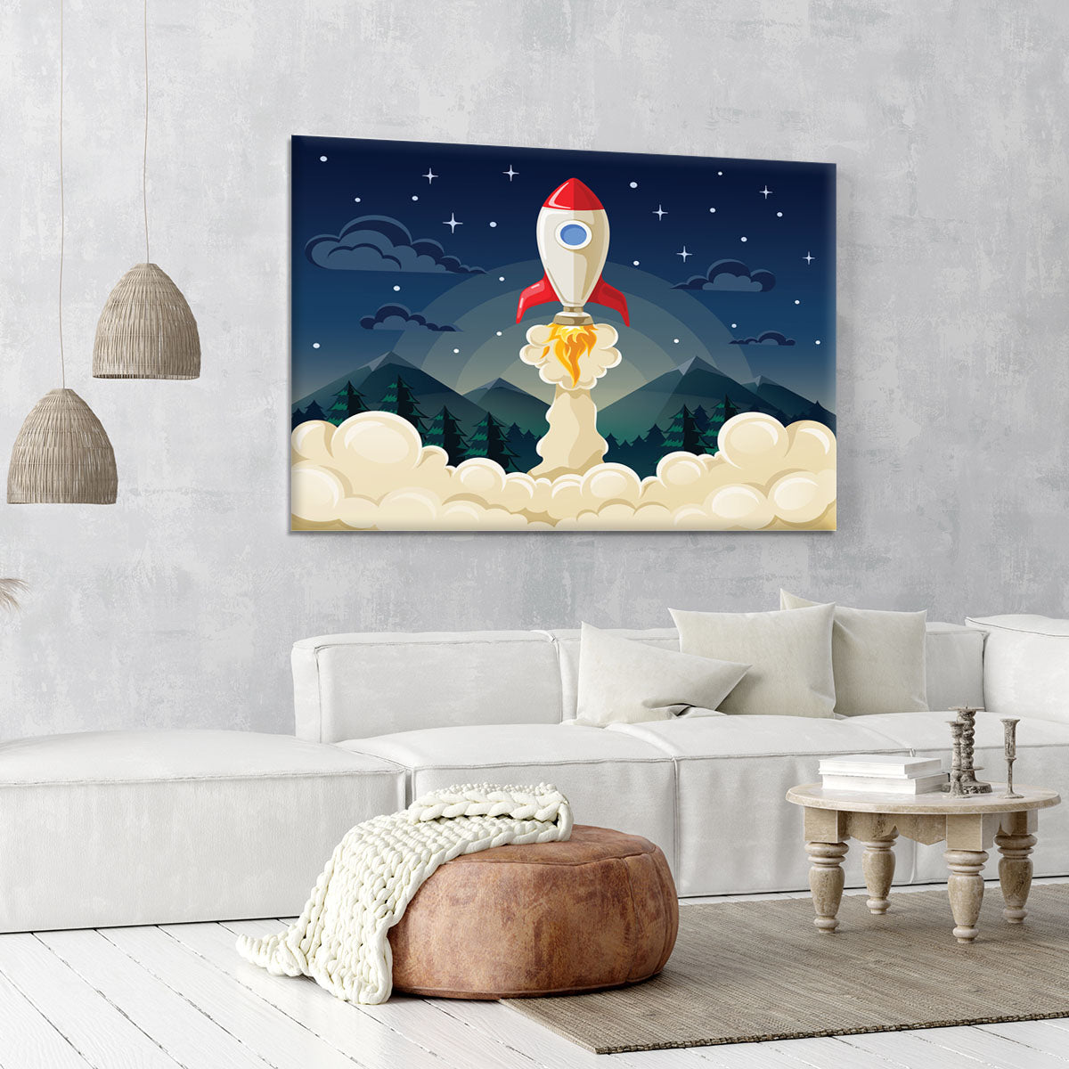 concept of space rocket ship startup on dark Canvas Print or Poster - Canvas Art Rocks - 6