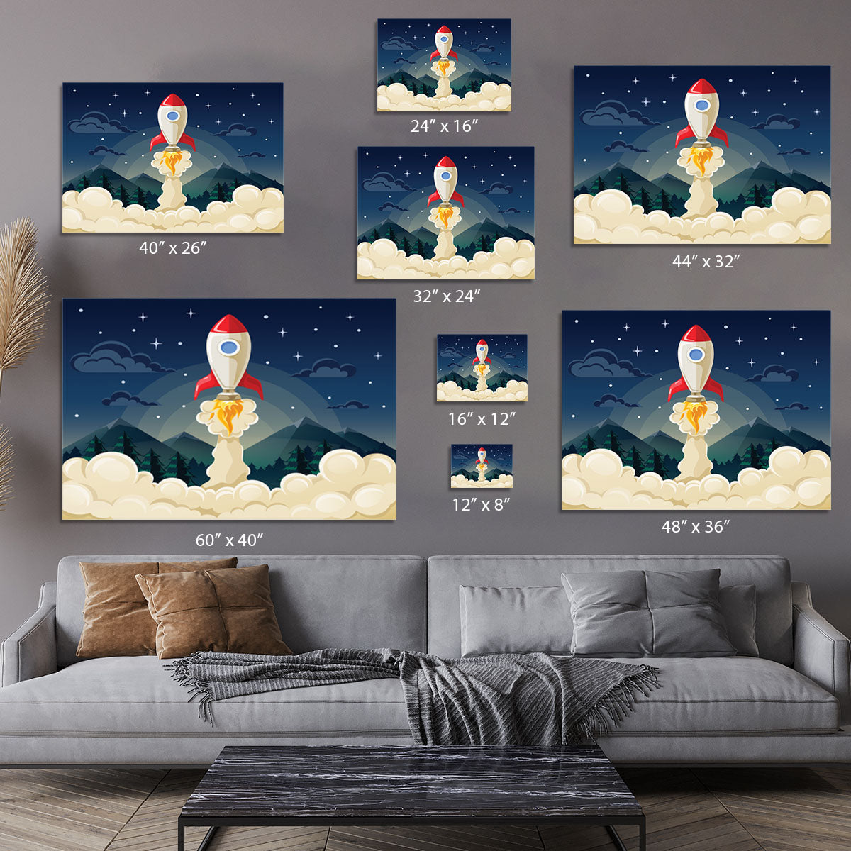 concept of space rocket ship startup on dark Canvas Print or Poster - Canvas Art Rocks - 7