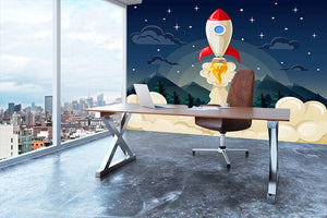 concept of space rocket ship startup on dark Wall Mural Wallpaper - Canvas Art Rocks - 3