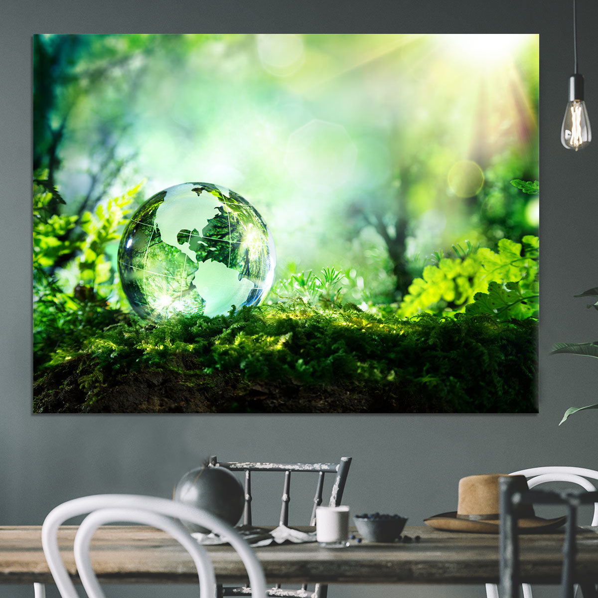 crystal globe on moss in a forest Canvas Print or Poster - Canvas Art Rocks - 3