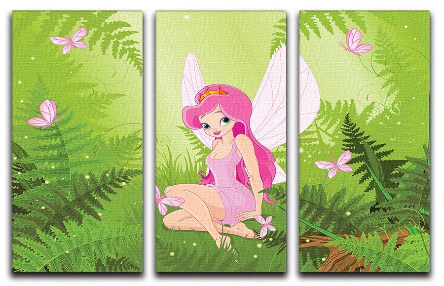 cute fairy into magic forest 3 Split Panel Canvas Print - Canvas Art Rocks - 1