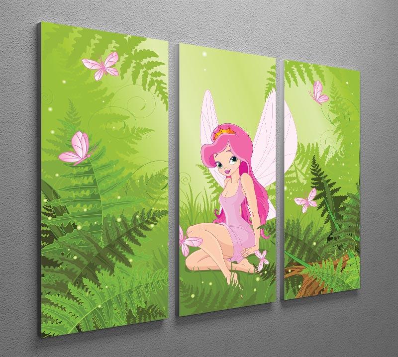 cute fairy into magic forest 3 Split Panel Canvas Print - Canvas Art Rocks - 2