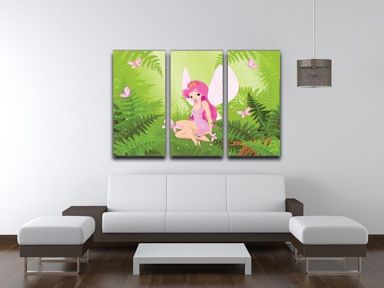 cute fairy into magic forest 3 Split Panel Canvas Print - Canvas Art Rocks - 3