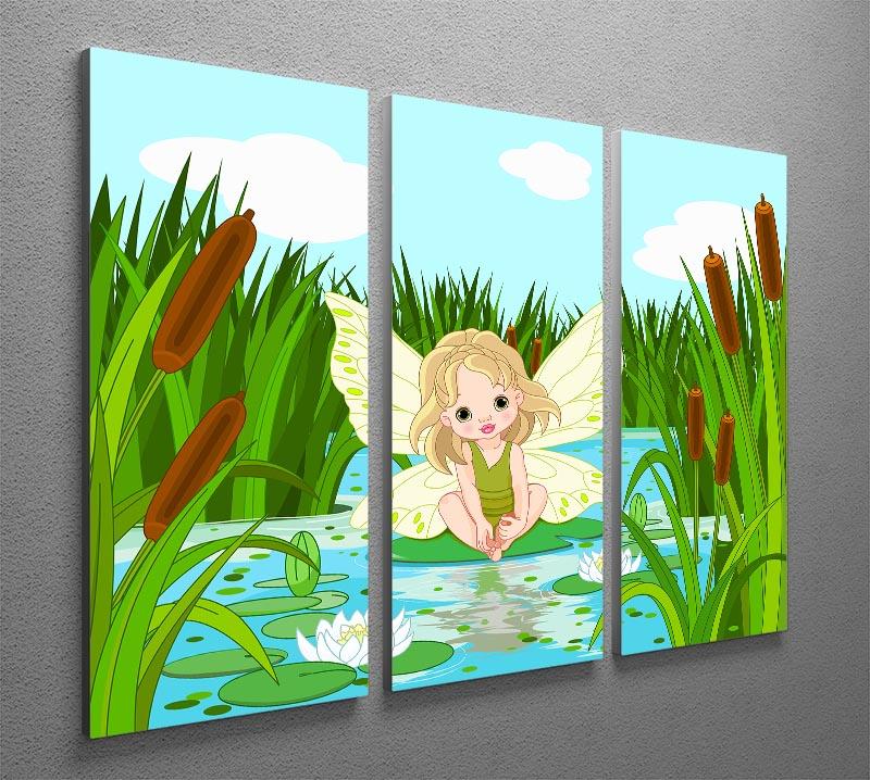 cute fairy sitting in leaf of lily 3 Split Panel Canvas Print - Canvas Art Rocks - 2