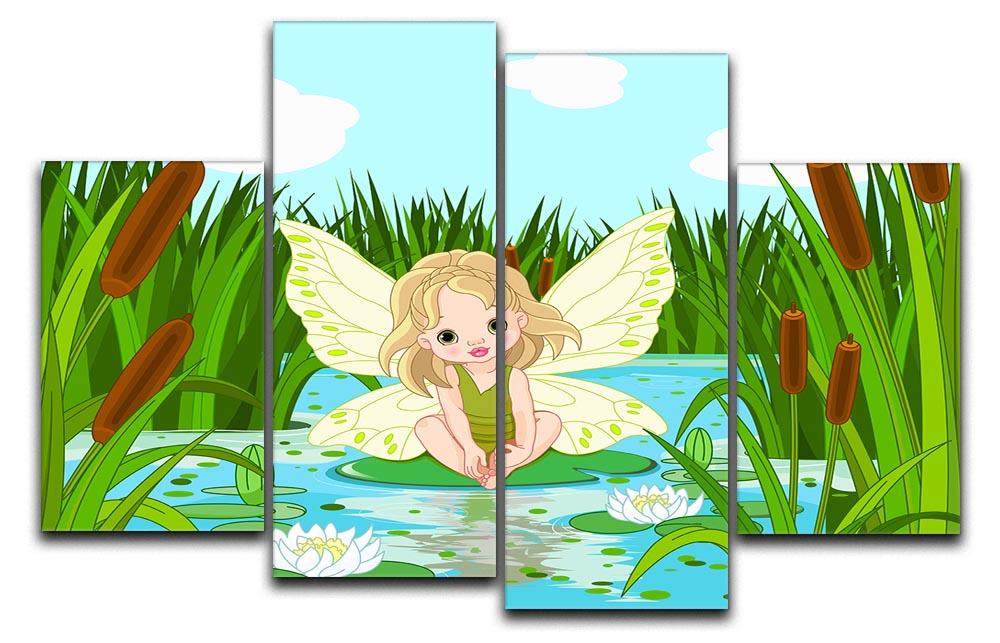 cute fairy sitting in leaf of lily 4 Split Panel Canvas  - Canvas Art Rocks - 1