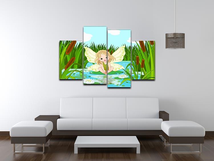 cute fairy sitting in leaf of lily 4 Split Panel Canvas - Canvas Art Rocks - 3