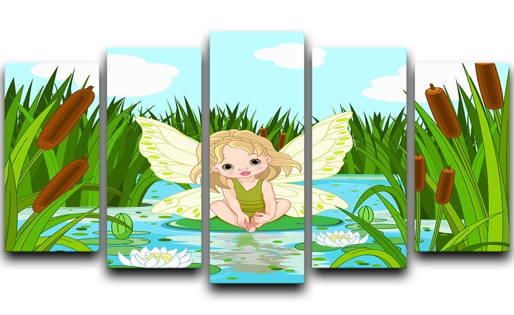 cute fairy sitting in leaf of lily 5 Split Panel Canvas  - Canvas Art Rocks - 1