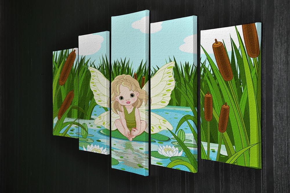 cute fairy sitting in leaf of lily 5 Split Panel Canvas - Canvas Art Rocks - 2