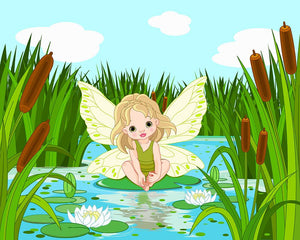 cute fairy sitting in leaf of lily Wall Mural Wallpaper - Canvas Art Rocks - 1