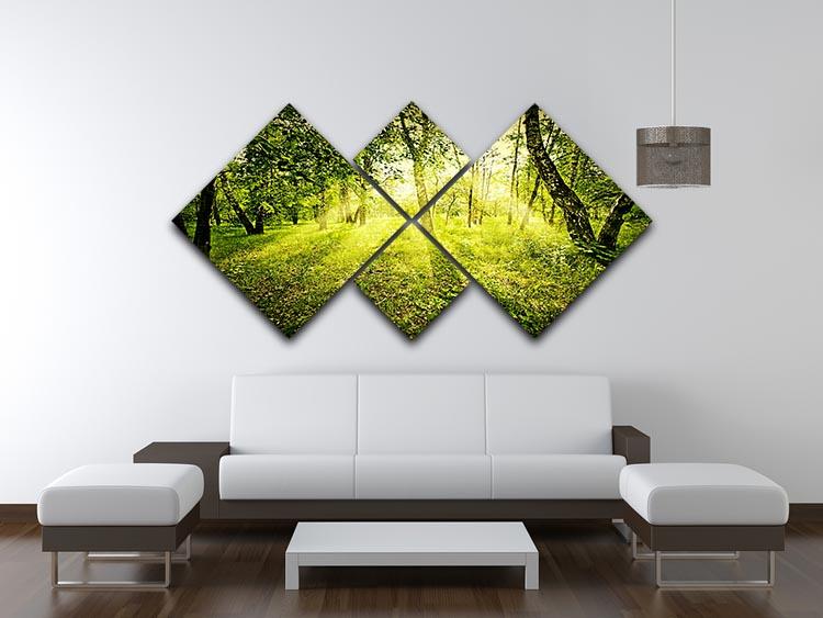 deep forest on summer morning 4 Square Multi Panel Canvas  - Canvas Art Rocks - 3