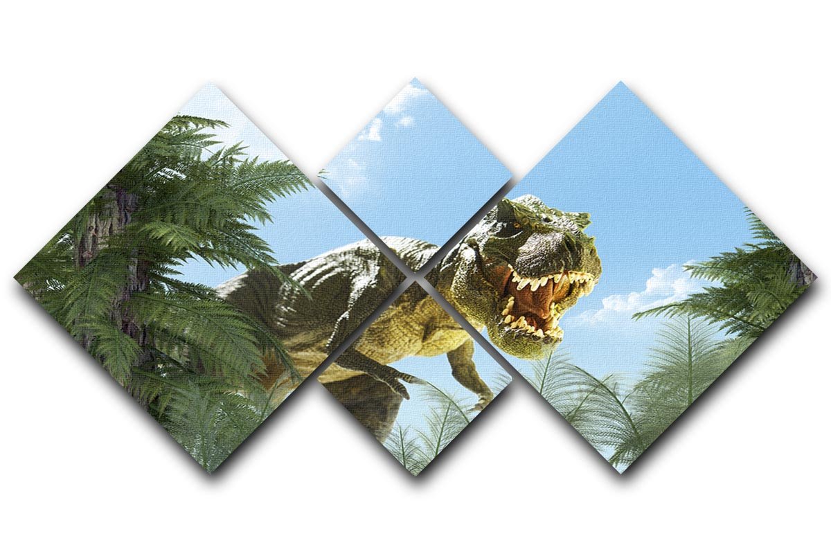 dinosaur in the jungle background 4 Square Multi Panel Canvas  - Canvas Art Rocks - 1