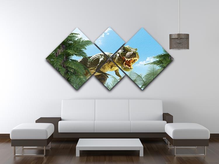 dinosaur in the jungle background 4 Square Multi Panel Canvas - Canvas Art Rocks - 3