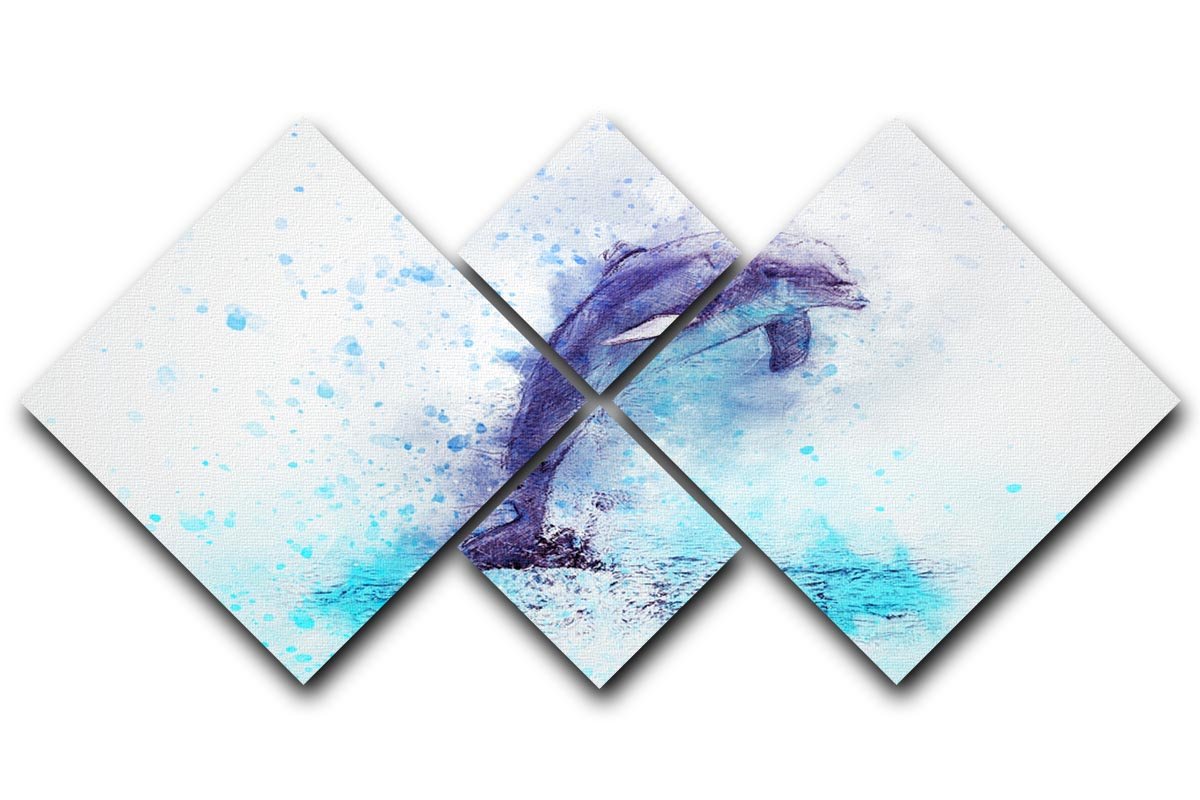 dolphin Painting 4 Square Multi Panel Canvas  - Canvas Art Rocks - 1