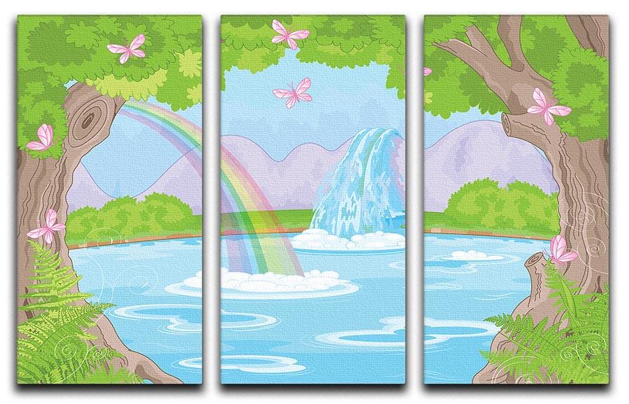 fairy landscape with Fabulous Waterfall 3 Split Panel Canvas Print - Canvas Art Rocks - 1