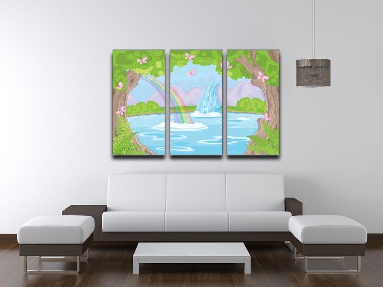 fairy landscape with Fabulous Waterfall 3 Split Panel Canvas Print - Canvas Art Rocks - 3