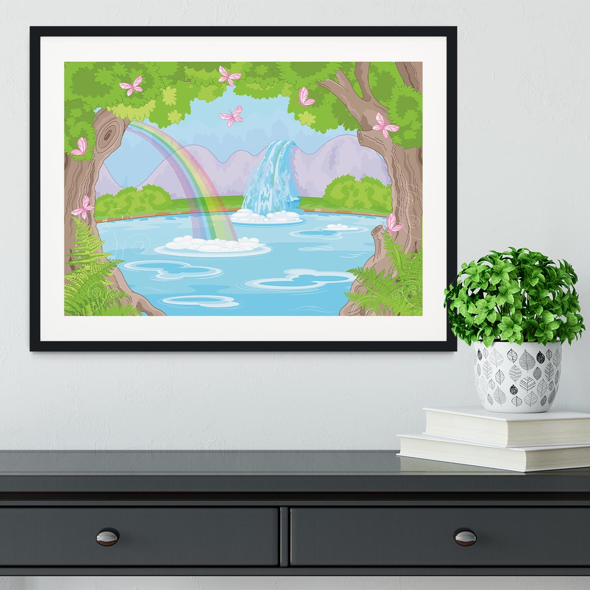 fairy landscape with Fabulous Waterfall Framed Print - Canvas Art Rocks - 1