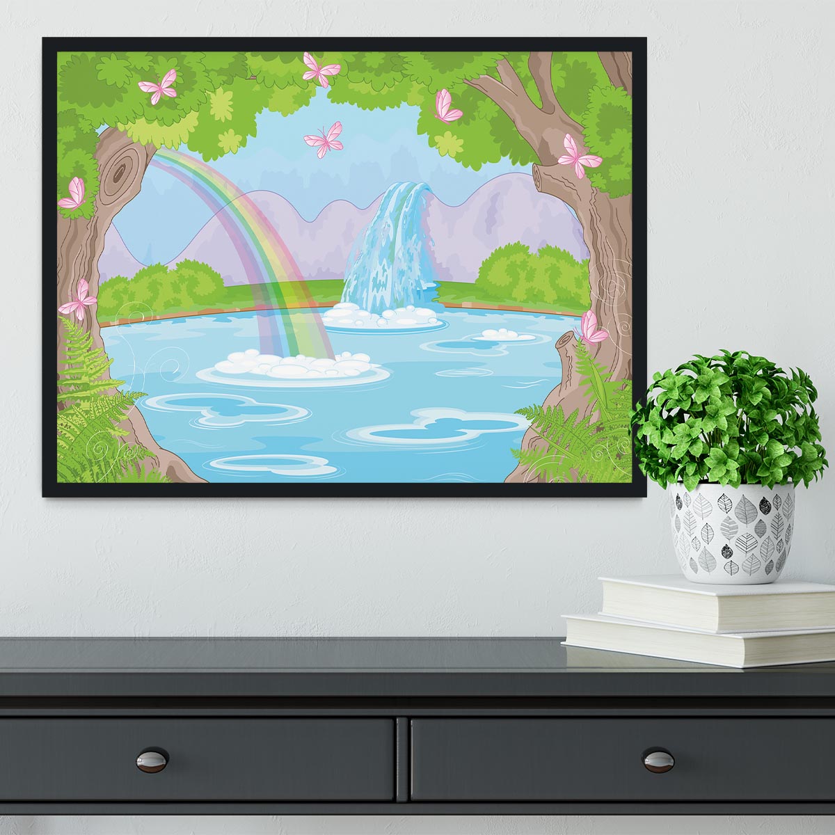 fairy landscape with Fabulous Waterfall Framed Print - Canvas Art Rocks - 2