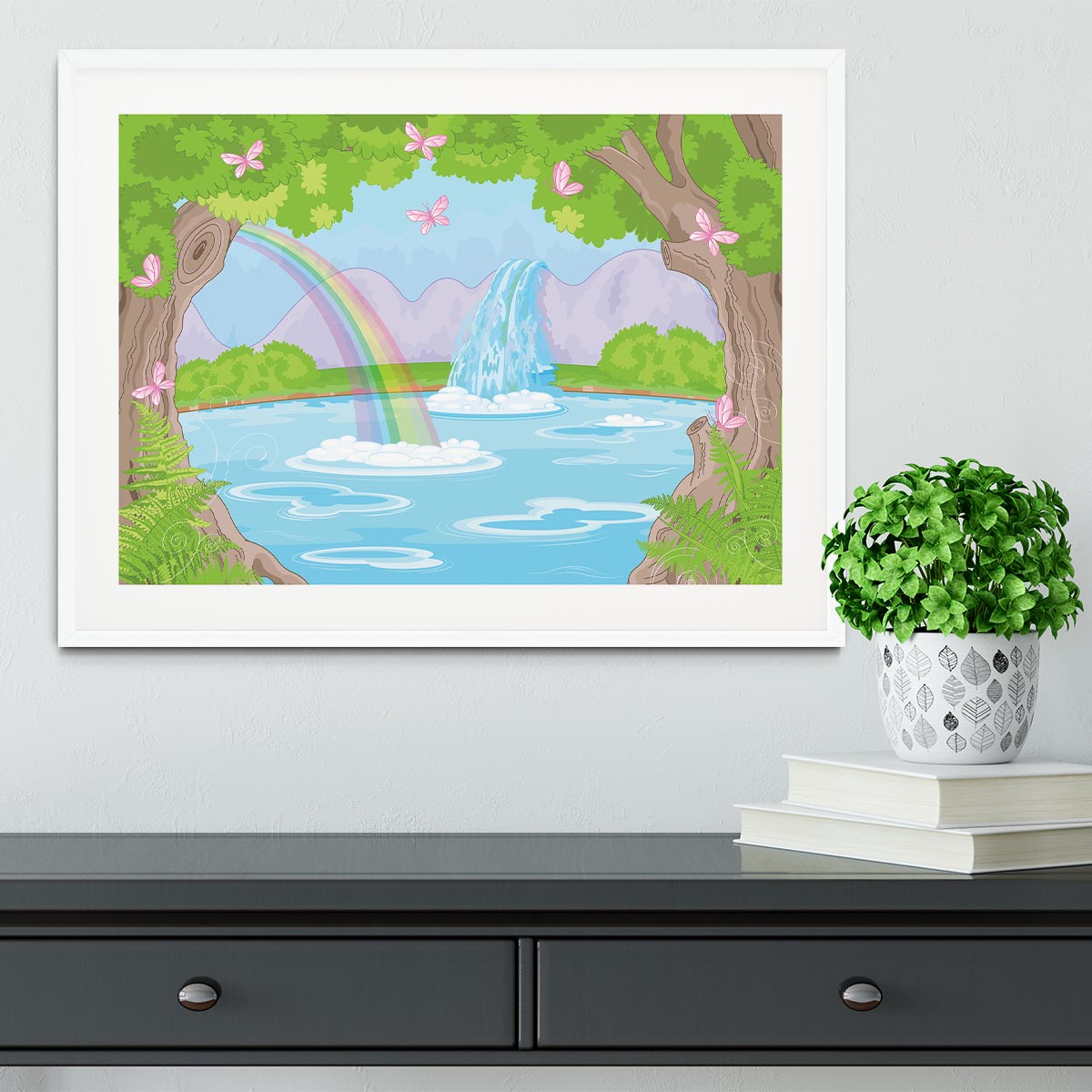 fairy landscape with Fabulous Waterfall Framed Print - Canvas Art Rocks - 5