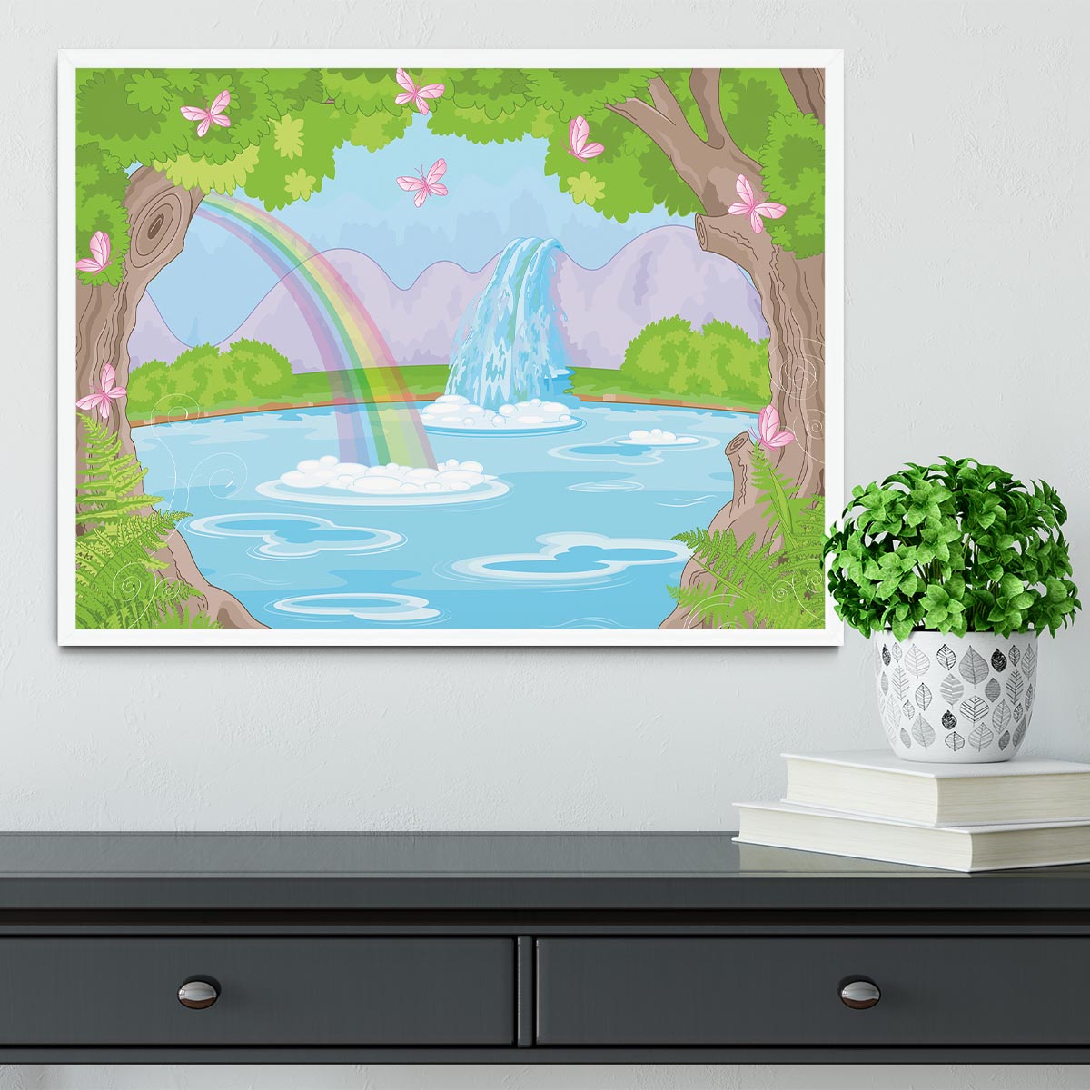 fairy landscape with Fabulous Waterfall Framed Print - Canvas Art Rocks -6