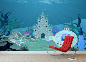 fairytale dolphin carriage on ocean Wall Mural Wallpaper - Canvas Art Rocks - 3