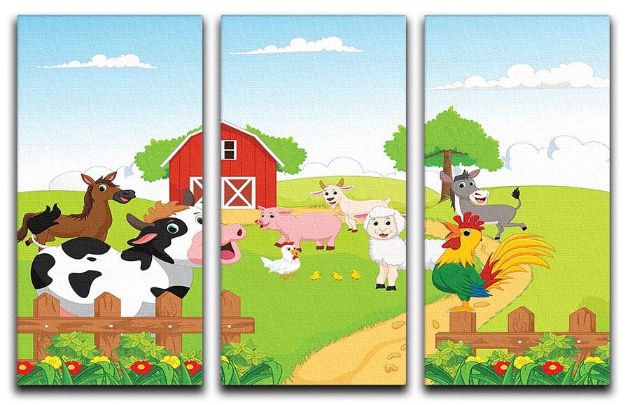 farm animals with background 3 Split Panel Canvas Print - Canvas Art Rocks - 1