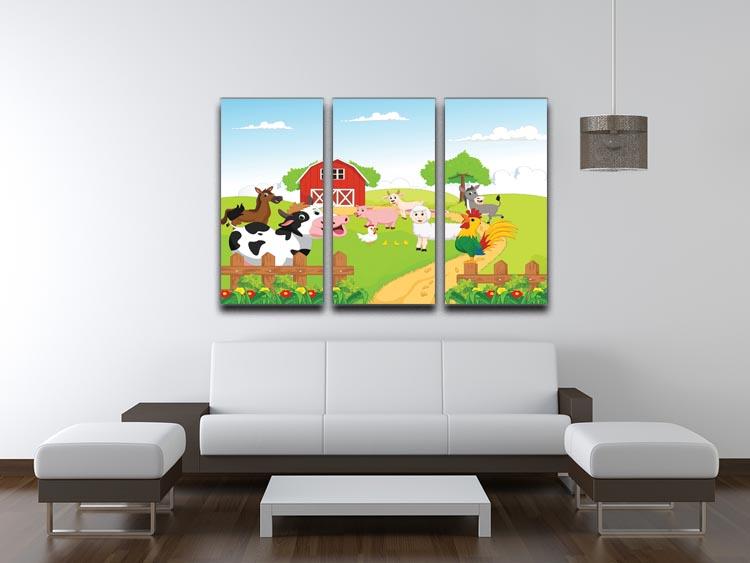 farm animals with background 3 Split Panel Canvas Print - Canvas Art Rocks - 3