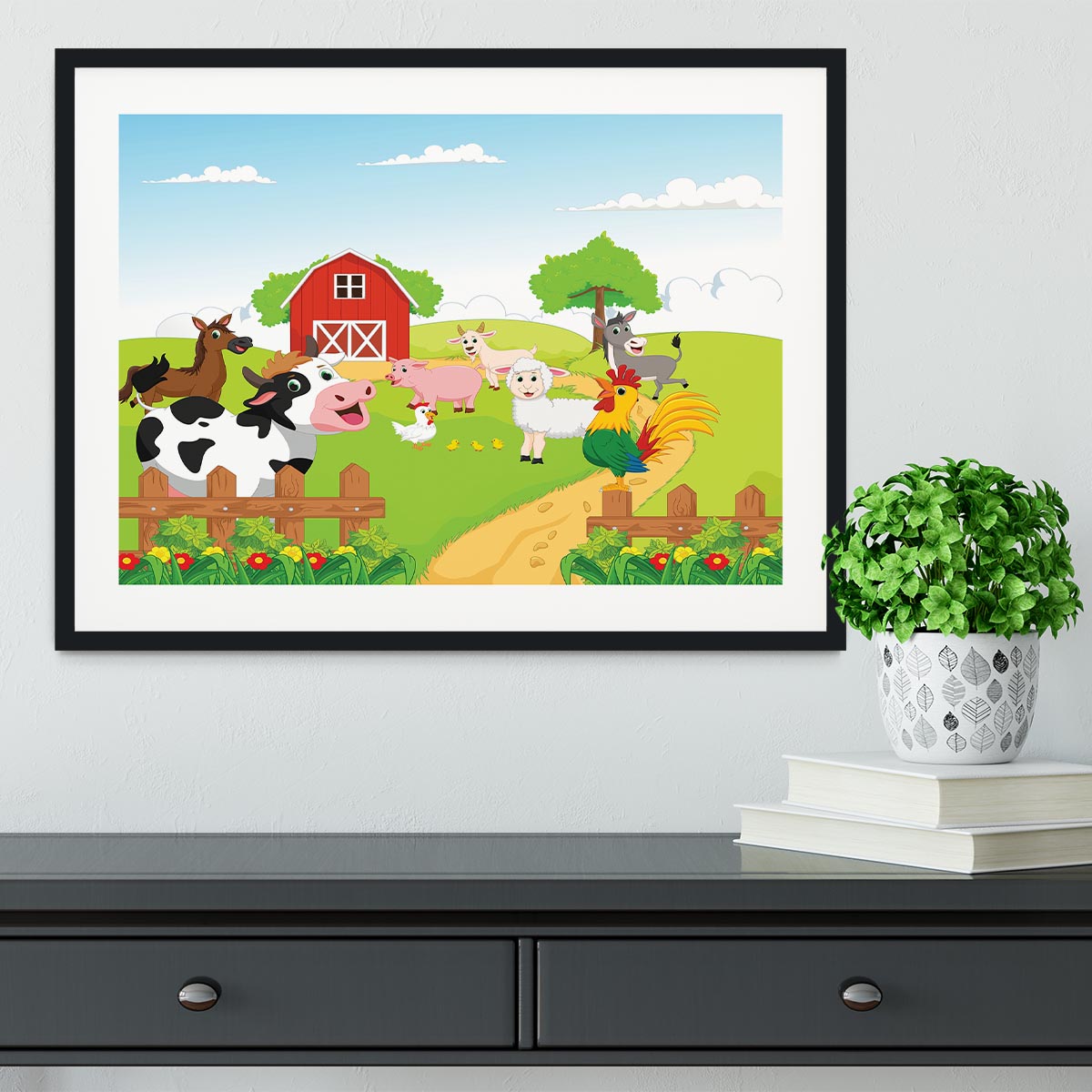 farm animals with background Framed Print - Canvas Art Rocks - 1