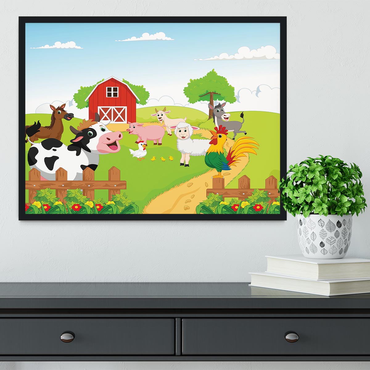 farm animals with background Framed Print - Canvas Art Rocks - 2