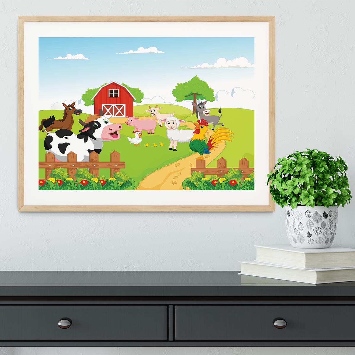 farm animals with background Framed Print - Canvas Art Rocks - 3