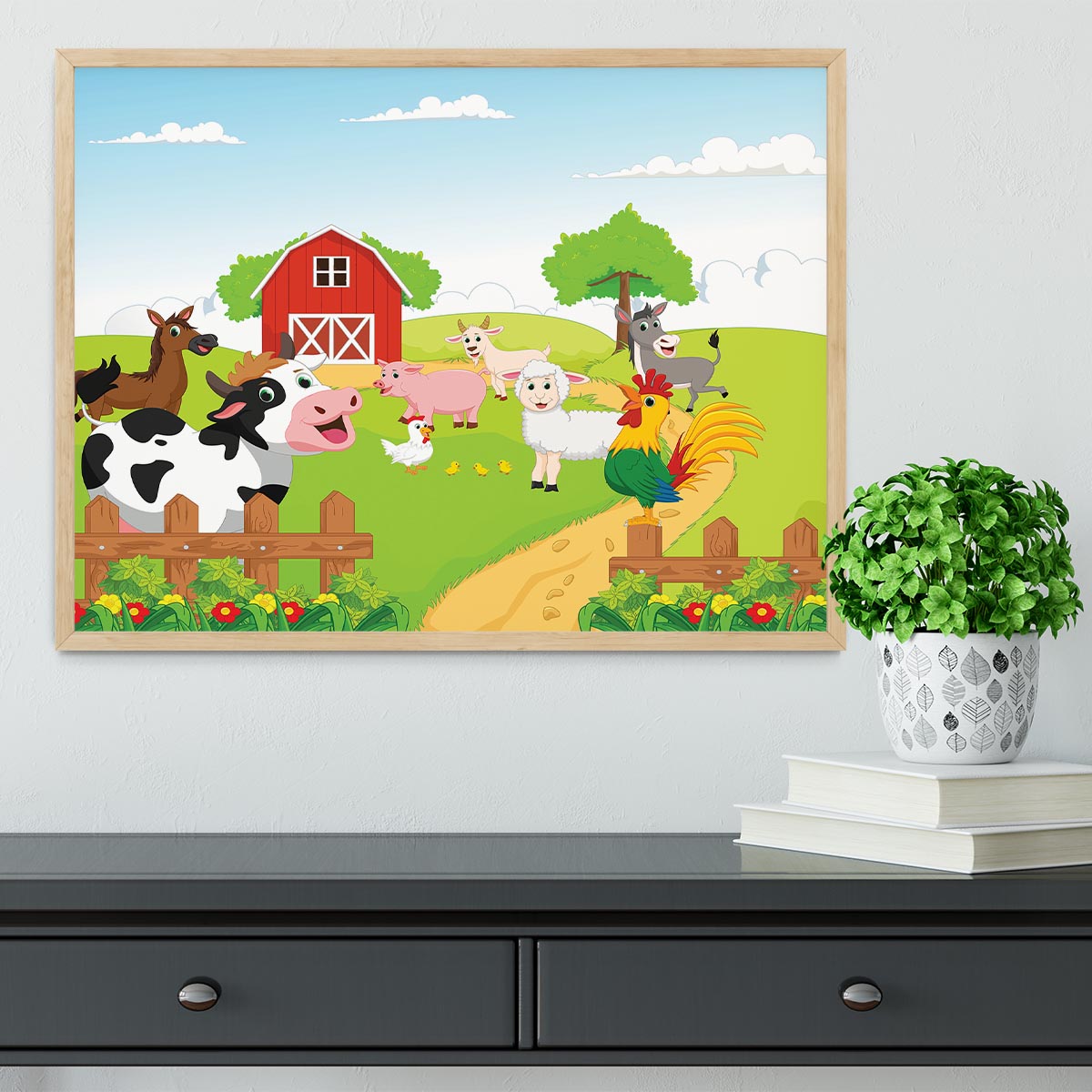 farm animals with background Framed Print - Canvas Art Rocks - 4