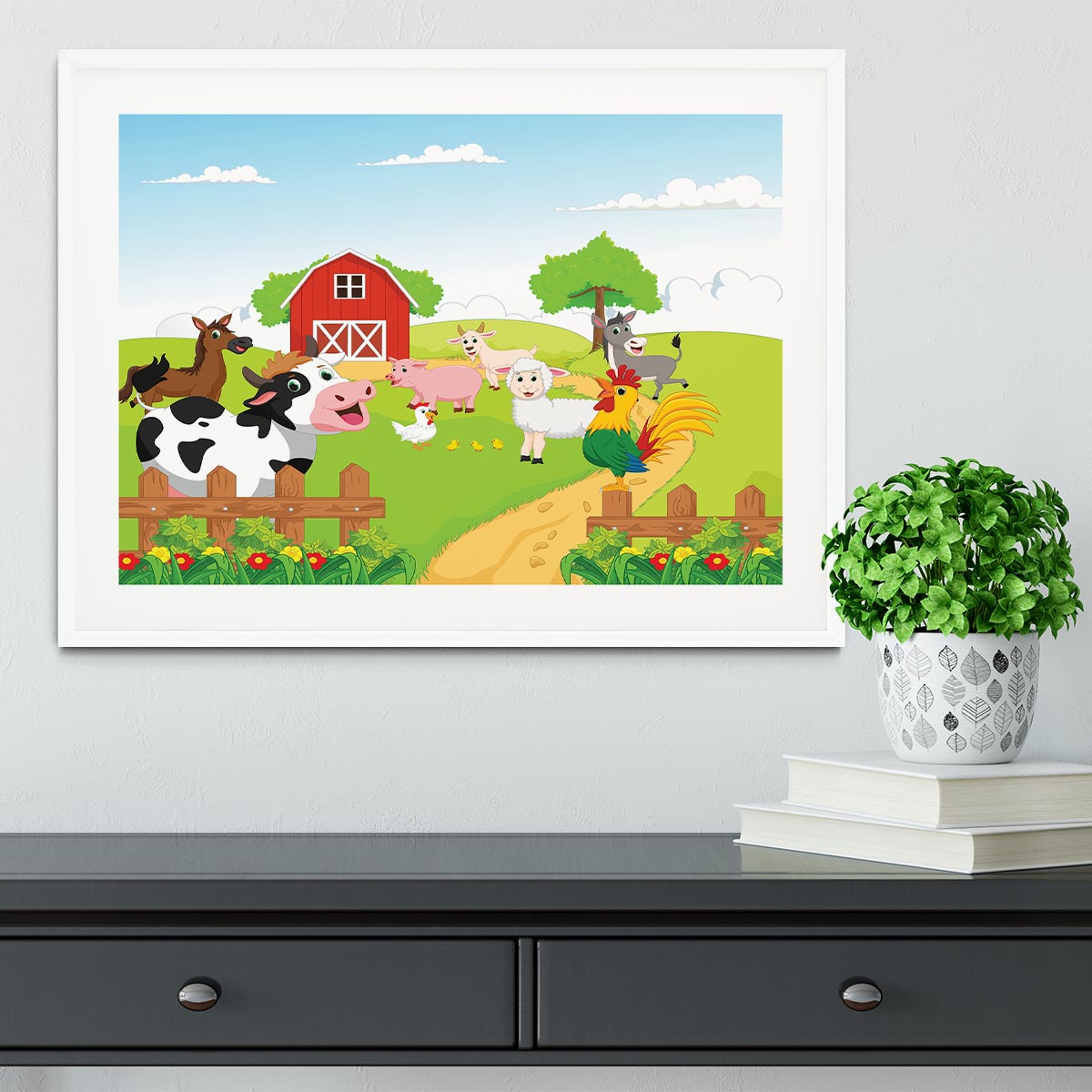farm animals with background Framed Print - Canvas Art Rocks - 5